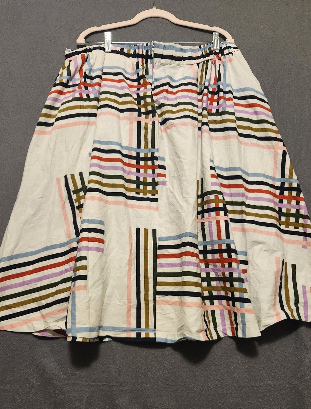 Eloquii Skirt Women Size 18 White Multicolor Stripes With Pockets Zipper Stretch - Picture 7 of 13